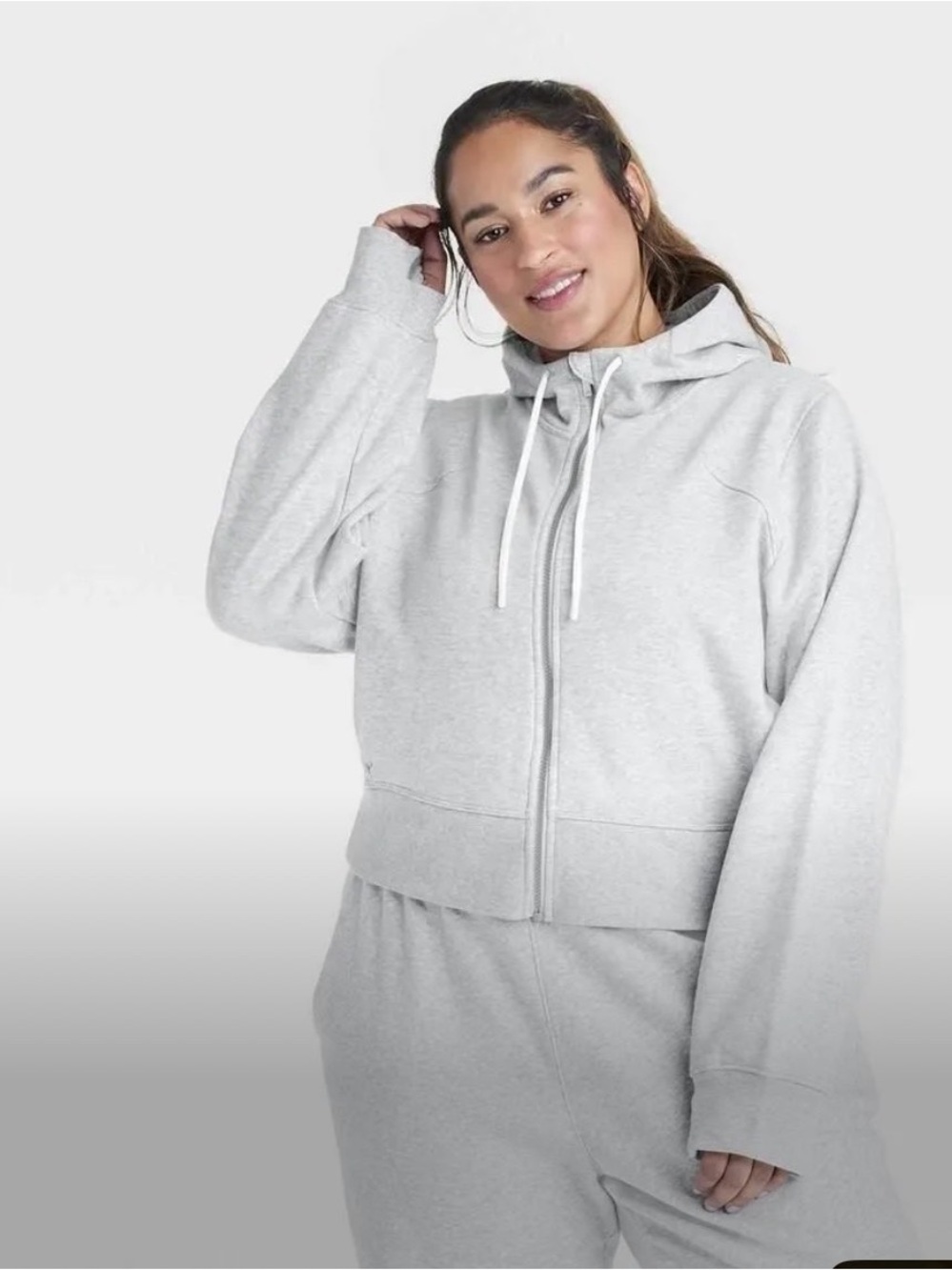 All in Motion Women's Fleece Full Zip Hoodie Drawstring Thumbholes Gray 2XL